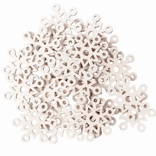 Christmas Decoration Set, Wooden Snowflakes, 4cm, 24 pcs - White
