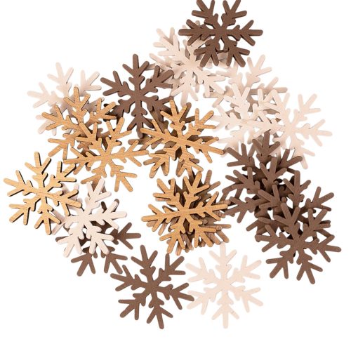 Karácsonyi dekorációs szett, fa hópihék, 4cm, 24db. - Barna/fehér mix