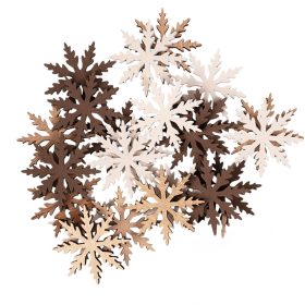   Karácsonyi dekorációs szett, fa hópihék, 4cm, 24db. - Barna/fehér mix