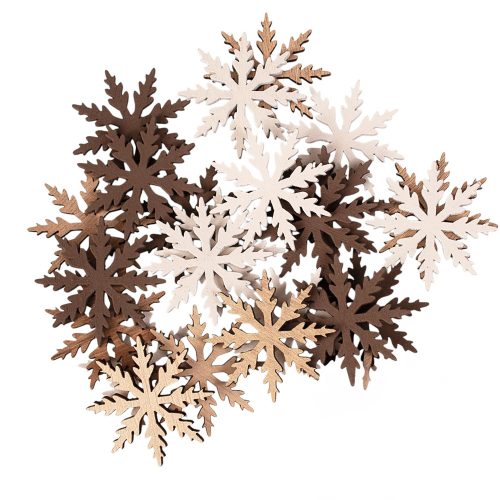Karácsonyi dekorációs szett, fa hópihék, 4cm, 24db. - Barna/fehér mix