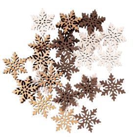   Karácsonyi dekorációs szett, fa hópihék, 2,5cm, 24db. - Barna/fehér mix