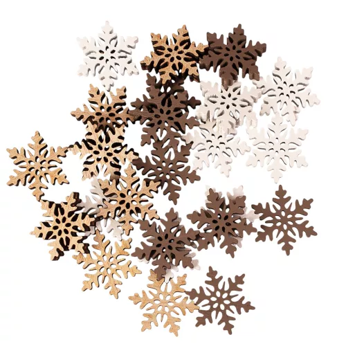 Christmas Decoration Set, Wooden Snowflakes, 2.5cm, 24 pcs - Brown/White Mix