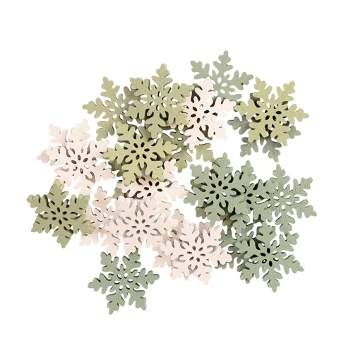 Christmas Decoration Set, Wooden Snowflakes, 3cm, 24 pcs - Green/White Mix