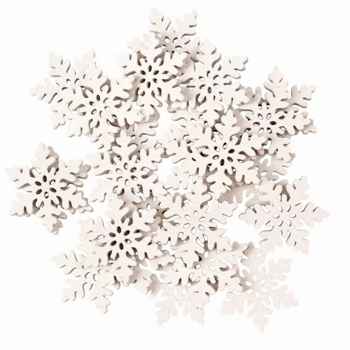 Christmas Decoration Set, Wooden Snowflakes, 3cm, 24 pcs - White