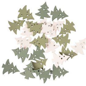   Karácsonyi dekorációs szett, fa fenyőfák, 3,5 x 3cm, 24db. - Zöld/fehér mix