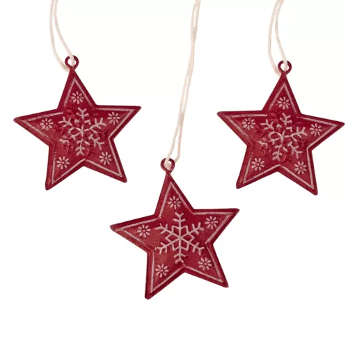 Bordó karácsonyi fém csillag függődísz szett 3db, 18 x 15 x 1cm, kreatív felhasználásra vagy karácsonyfára