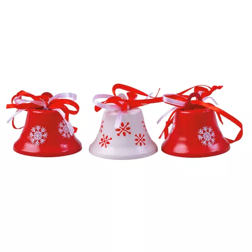 Karácsonyi fém csengettyű szett 3db, 15 x 5 x 4.3cm - Piros/fehér