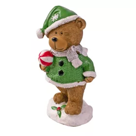   Karácsonyi polirezin zöld ruhás maci figura 5.6 x 5 x 12.6cm
