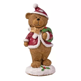   Karácsonyi polirezin piros ruhás maci figura 5.6 x 5 x 12.6cm