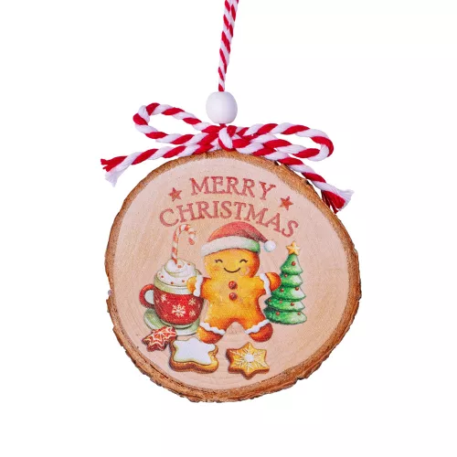 Karácsonyi fa függődísz „Merry Christmas” felirattal 7.5 x 0.5 x 8.5cm - Mézeskalács