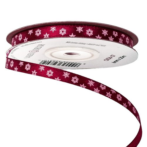 Snowflake Christmas satin ribbon 6mm x 20m - Burgundy
