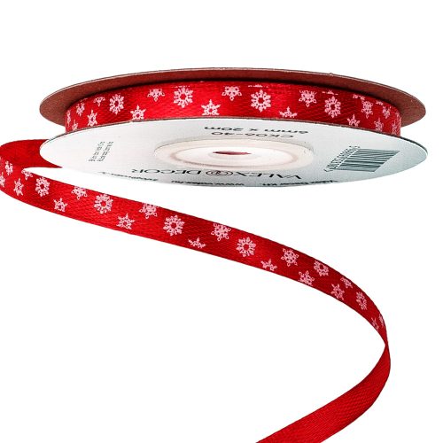 Snowflake satin ribbon 6mm x 20m - Red
