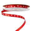 Satin ribbon with snowflake pattern 6mm x 20m - Red