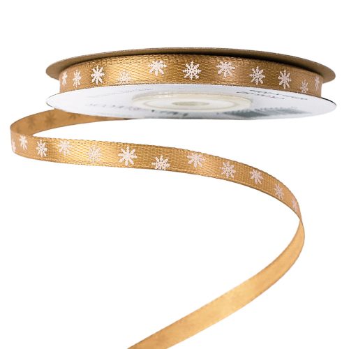 Satin ribbon with snowflake pattern 6mm x 20m - Golden Brown