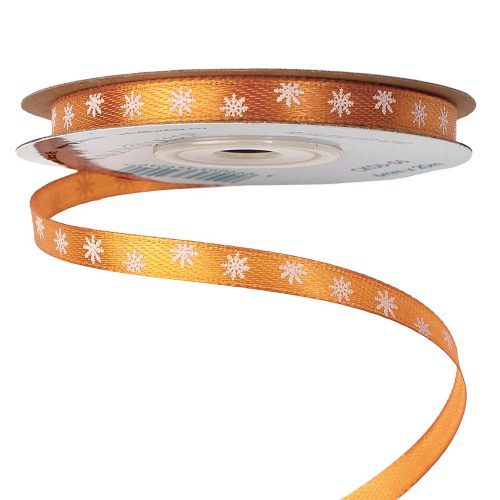 Satin ribbon with snowflake pattern 6mm x 20m - Bronze