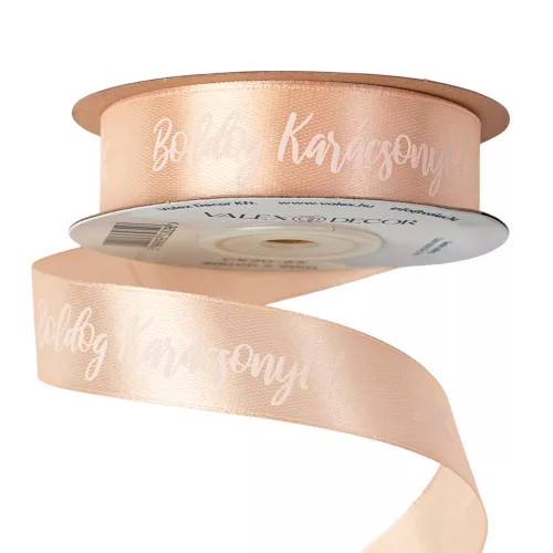 "Boldog Karácsonyt!" feliratos szatén szalag 20mm x 20m - Pezsgő