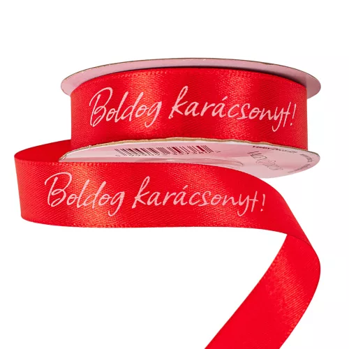 "Boldog Karácsonyt!" feliratos szatén szalag 20mm x 20m - Piros