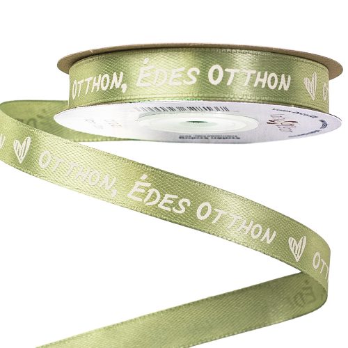 "Otthon, édes otthon" inscription satin ribbon 12mm x 20m - Sage green