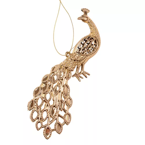 Acrylic Peacock Christmas Ornament, 19.5 x 6.5 x 2.5cm - Gold