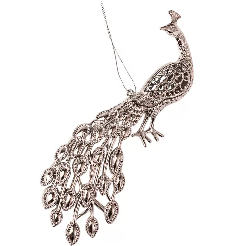 Acrylic Peacock Christmas Ornament, 19.5 x 6.5 x 2.5cm - Silver