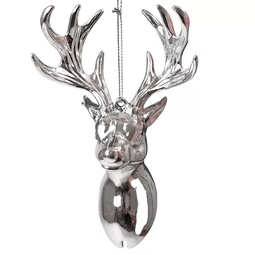 Acrylic Deer Head Christmas Ornament, 14 x 9cm - Silver