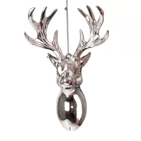 Acrylic Deer Head Christmas Ornament, 14 x 9cm - Silver