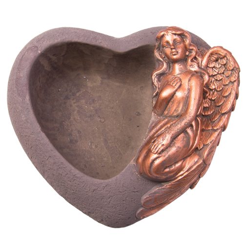 Cement pot, angelic heart, gray-gold 17.5x17x8.5cm