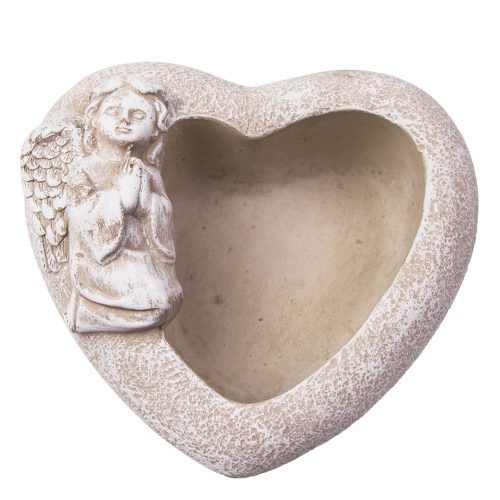 Cement pot, angelic heart, gray 16.5x16.5x8cm