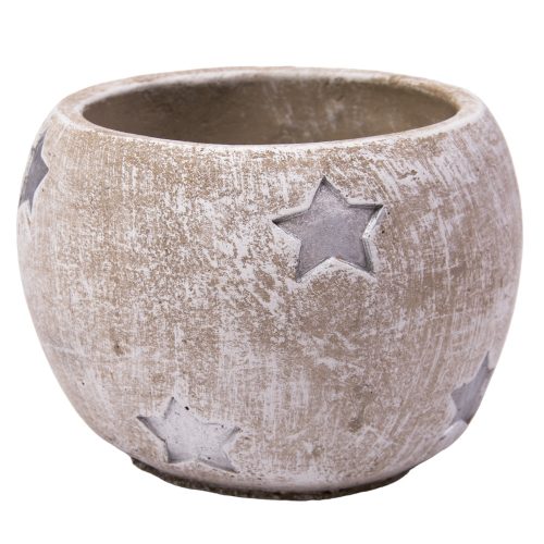 Cement pot, silver star pattern 12.5x12.5x10cm