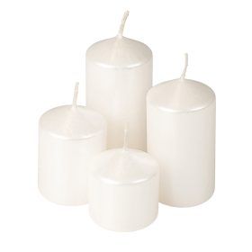   Lépcsős adventi henger gyertya készlet, Ø40 x 40/55/70/85mm - Metál gyöngyház fehér