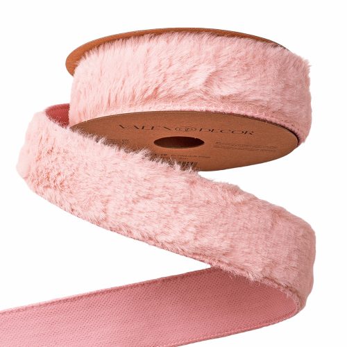 Fur ribbon with wire edge 38mm x 5m - Powder pink