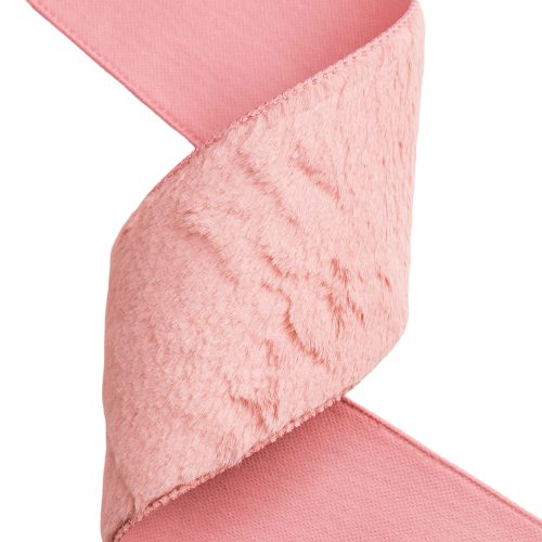 Fur ribbon with wire edge 100mm x 5m - Powder pink