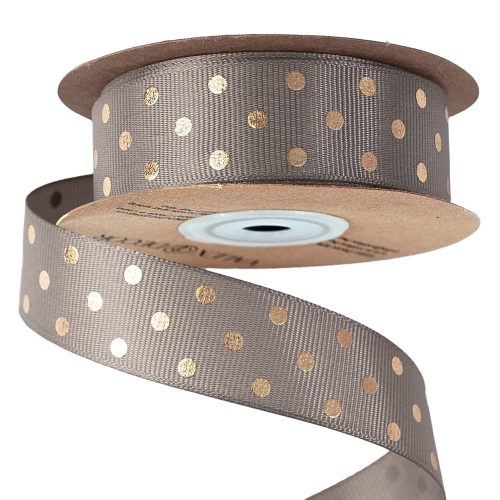 Gold dotted grosgrain ribbon 25mm x 20m - Gray