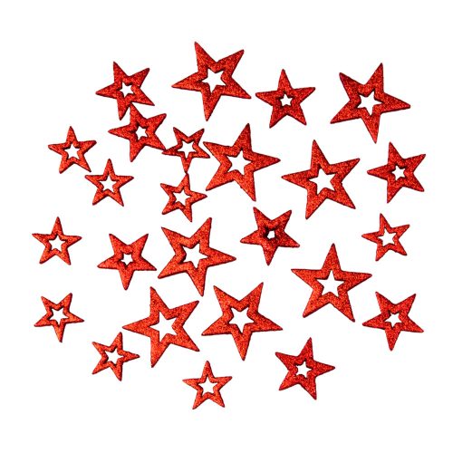 24 db. Glitteres csillag karácsonyi dekor 4- 5.5cm - Piros