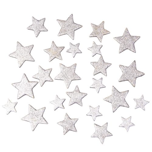 24 pcs. Glitter star Christmas decor 4- 5.5cm - Silver