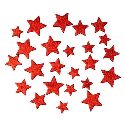 24 db. Glitteres csillag karácsonyi dekor 4- 5.5cm - Piros