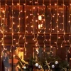 LED fényfüggöny 5m, 200 db melegfehér LED, állófényű, sorolható, fehér vezetékkel, kül- és beltéri használatra