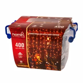   LED fényfüggöny 10m, 400 db melegfehér LED, állófényű, sorolható, fehér vezetékkel, kül- és beltéri használatra