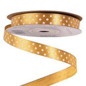 Fehér pöttyös szatén szalag 12mm x 20m - Arany