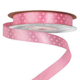 Fehér pöttyös szatén szalag 12mm x 20m - Rózsaszín