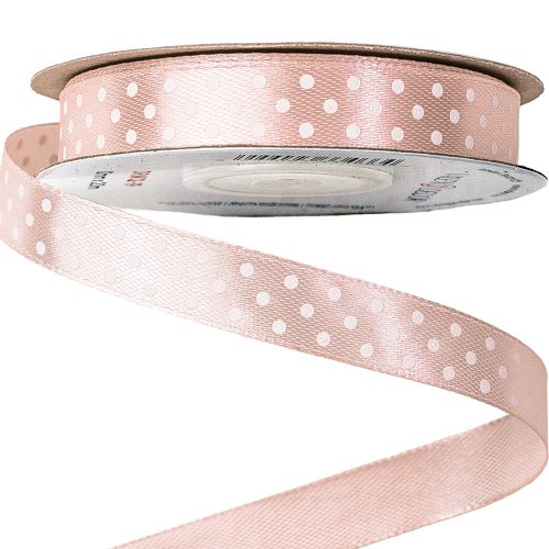 White dotted satin ribbon 12mm x 20m - Powder pink