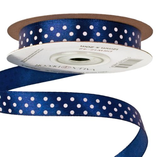 White dotted satin ribbon 12mm x 20m - Navy Blue