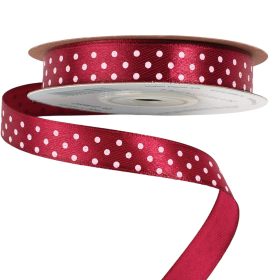 Fehér pöttyös szatén szalag 12mm x 20m - Wine red