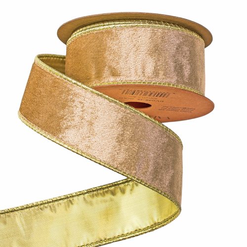 Gold velvet ribbon with wire edge 38mm x 5m