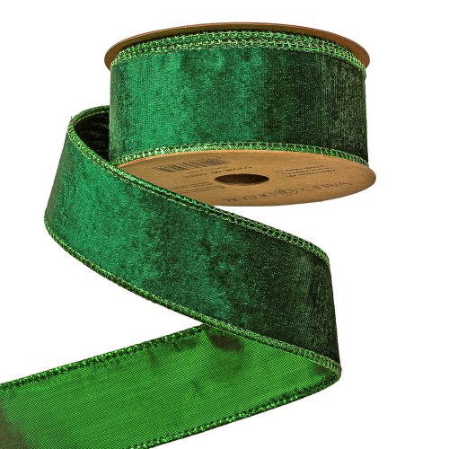 Zöld bársony szalag drótos szegéllyel 38mm x 5m