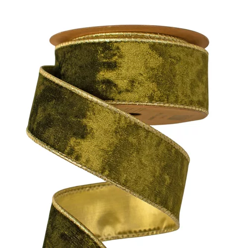 Mohazöld bársony szalag drótos szegéllyel 38mm x 5m