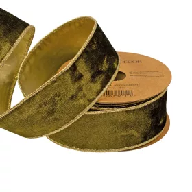 Mohazöld bársony szalag drótos szegéllyel 38mm x 5m