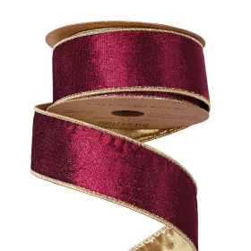 Burgundy Velvet Ribbon with Wired Edge 38mm x 5m