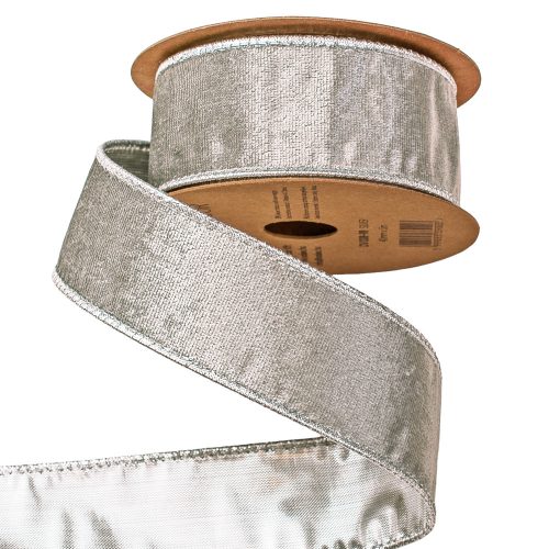 Silver velvet ribbon with wire edge 38mm x 5m