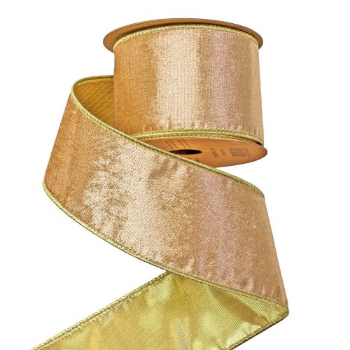 Gold velvet ribbon with wire edge 63mm x 5m